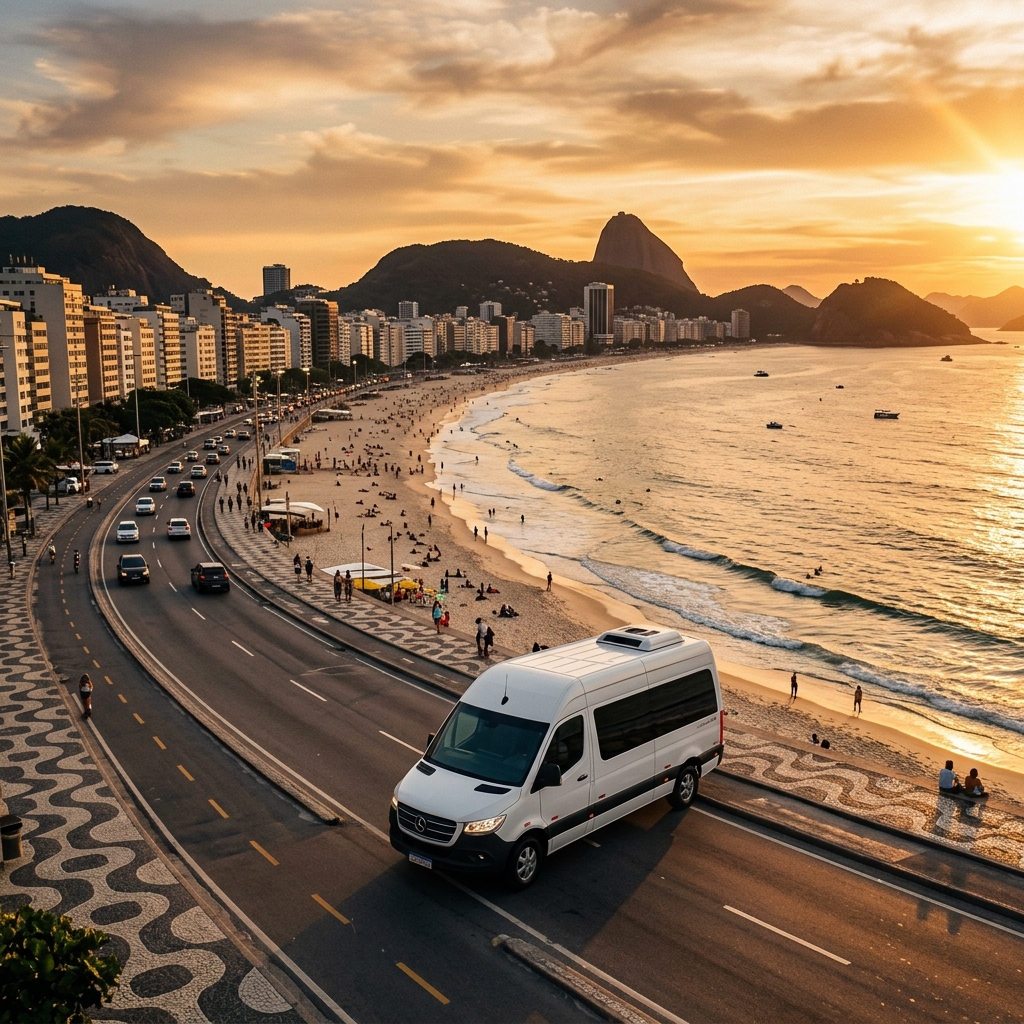 Vista panorâmica do Rio de Janeiro ao pôr do sol - Transporte Executivo Tourist Rio